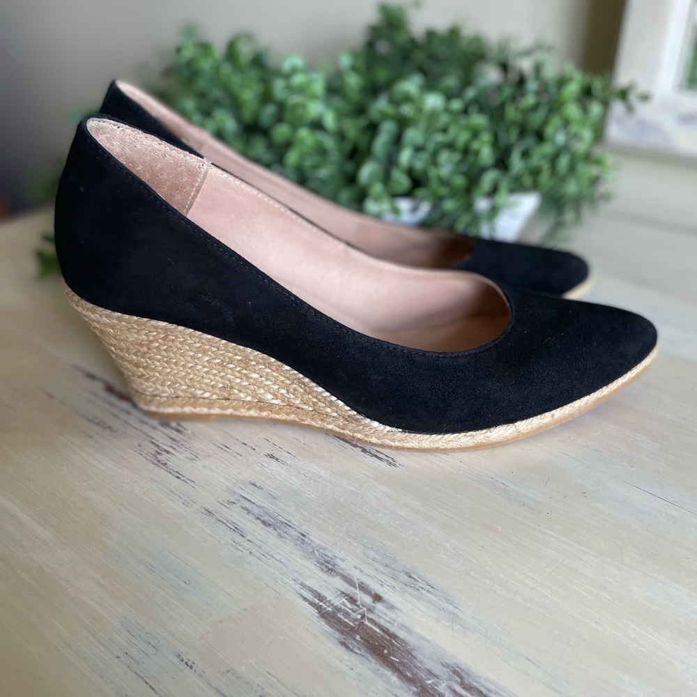 Eric Michael black suede wedge slip on 8.5